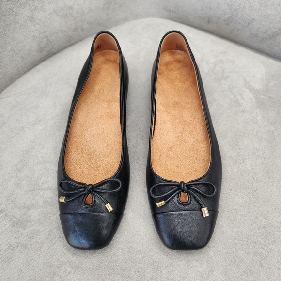 Vionic Shoes - Vionic Ballet Flats 9.5 Black Leather Klara Bow Logo Arch Support Comfy New $150